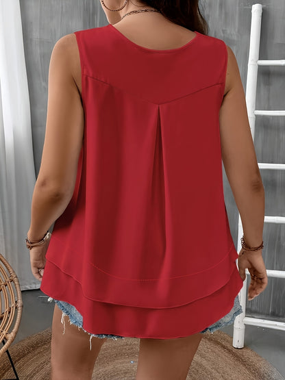 Self-pick-up Plus Size Women'S Solid Color V-Neck Sleeveless Shirt Fashion Chiffon Tank Top