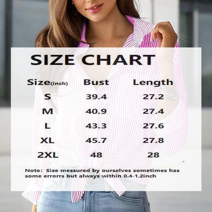 Women's Elegant Striped Long Sleeve Shirt - Pointed Lapel Collar With Chest Pocket, Button-Up Casual Blouse For Spring&Fall