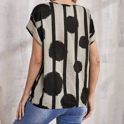 Ladies' Fashionable Graphic Printed Pullover Round Neck Short Sleeved Vest Top